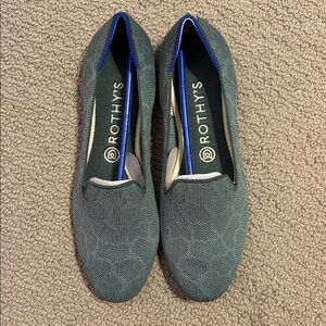 Retired Rothys Loafers, original Safari green with gold stripe, Size 9